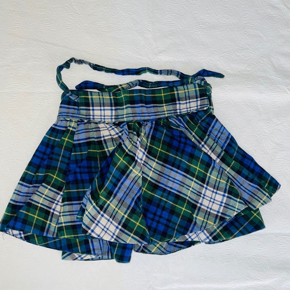 Ralph Lauren Toddler Girl Plaid Pleated Skirt 3T Blue Green Tie-Waist Preppy